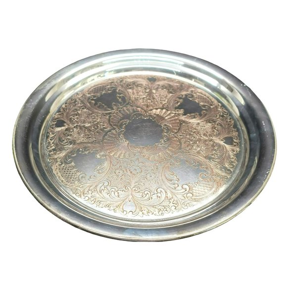 Antique Forbes Silver Plate on Copper Round Floral Etched Platter Tray 13" CR12 - Picture 1 of 7